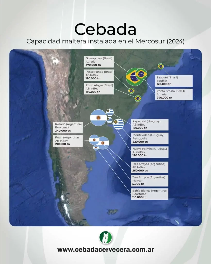 Capacidad maltera en los países del Mercosur - 2024 - Cebada Cervecera