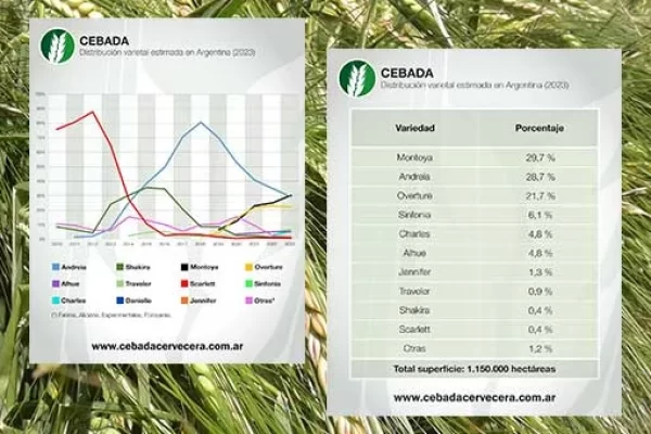 Cebada: Distribución varietal estimada en Argentina (2023)
